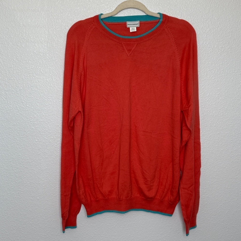 Maus & Hoffman Men's Harvey Pima Cotton Crewneck Orange Blue Large - Picture 2 of 5